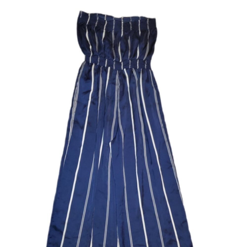 FOREVER 21 Satin blue-and-white striped jumpsuit || sz Sm GUC - Picture 2 of 13